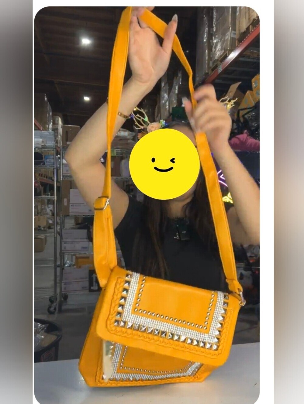 Yellow Studded Crossbody Shoulder Bag Mustard Color NEW